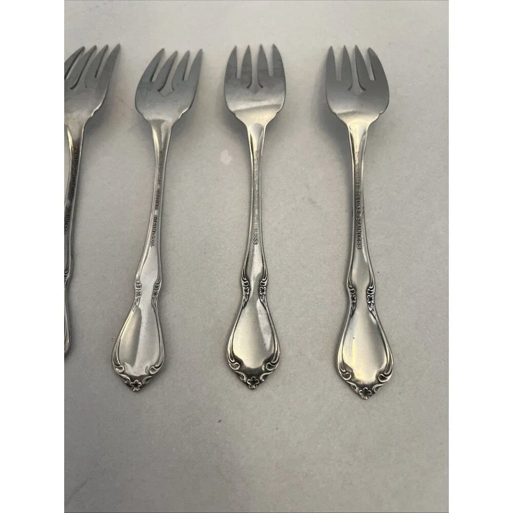 (5) Oneidacraft Deluxe CHATEAU Stainless Glossy Salad Fork Lot ~ 6 1/8”